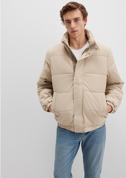 Dik Yaka Bej Şişme Mont 0110470-86559