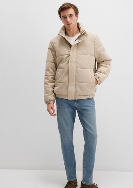 Dik Yaka Bej Şişme Mont 0110470-86559