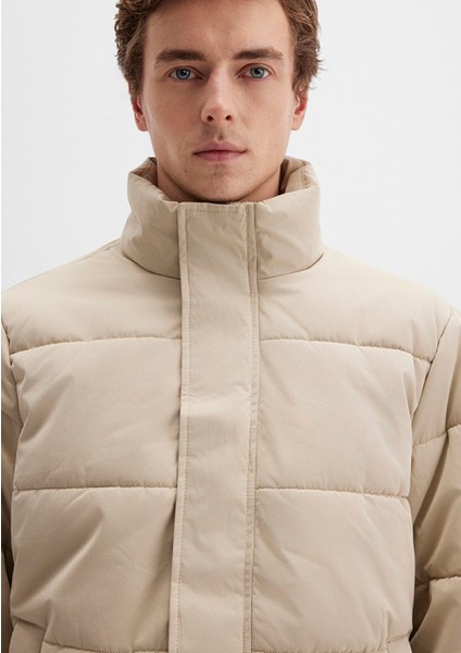 Dik Yaka Bej Şişme Mont 0110470-86559