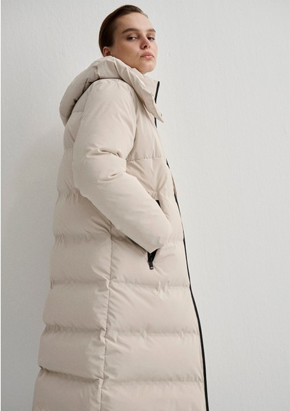 Kapüşonlu Bej Şişme Mont 1110487-70136