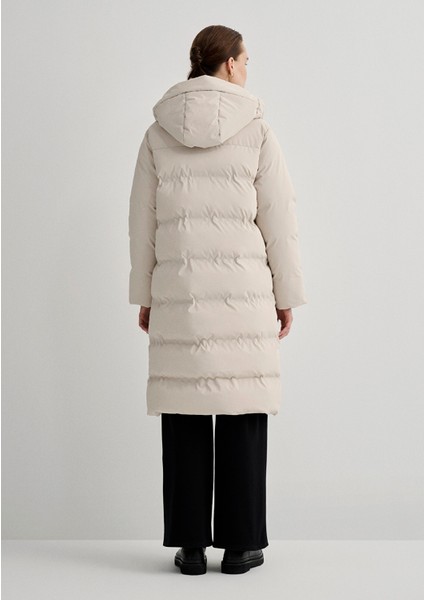 Kapüşonlu Bej Şişme Mont 1110487-70136