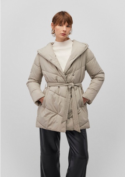 Kapüşonlu Bej Şişme Mont 1110045-70154