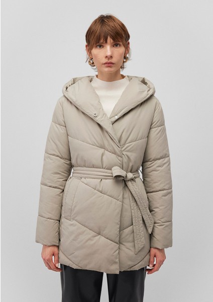 Kapüşonlu Bej Şişme Mont 1110045-70154