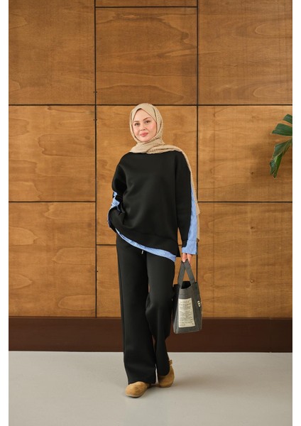 Alt Üst Scuba Kumaş Gömlek Detaylı Pantolonlu Tesettür Takım