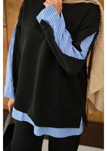 Alt Üst Scuba Kumaş Gömlek Detaylı Pantolonlu Tesettür Takım modelleri