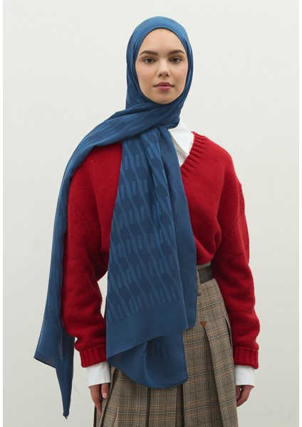 Nara Pamuk Floş Jakarlı Şal Indigo modelleri