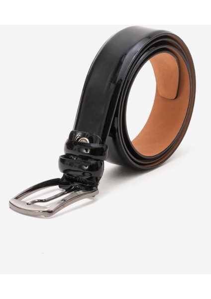 Hakiki Deri 3.5cm Erkek Rugan Klasik Kemer 519 Siyah