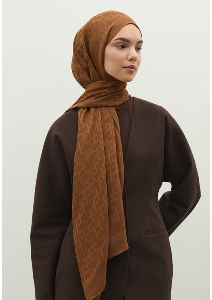 Monogram Pamuk Floş Jakarlı Şal Ceviz