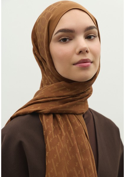 Monogram Pamuk Floş Jakarlı Şal Ceviz modelleri