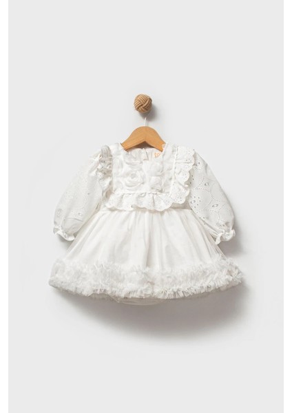 Aster Beyaz Uzun Kollu Dantel Detaylı Etekli Kız Çocuk Bebek Özel Gün Bayramlık Elbise fiyatları