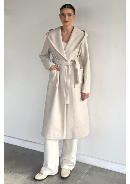 Kadın Bel Kuşaklı Iç Astarlı Kapüşonlu Kaban P-00019493 fiyatları