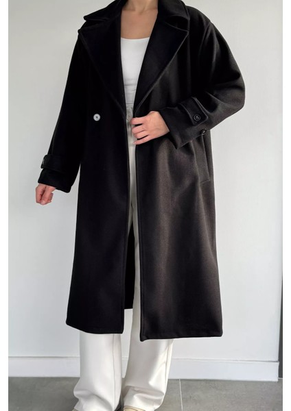 Kadın Kruvaze Yaka Çift Cepli Kaşe Kaban P-00019462