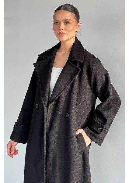 Kadın Kruvaze Yaka Çift Cepli Kaşe Kaban P-00019462 fırsatları