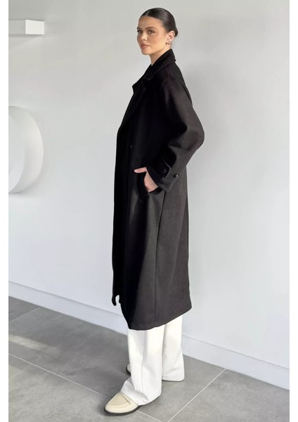 Kadın Kruvaze Yaka Çift Cepli Kaşe Kaban P-00019462 indirimleri