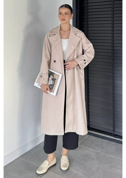 Kadın Kruvaze Yaka Çift Cepli Kaşe Kaban P-00019462 fiyatları