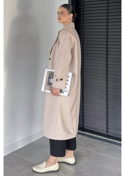 Kadın Kruvaze Yaka Çift Cepli Kaşe Kaban P-00019462 fırsatları