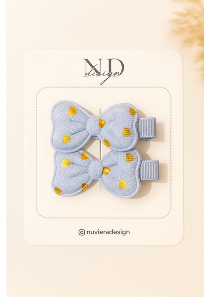 Mavi Kalpli Fiyonk Saç Klipsi – 2’li Set