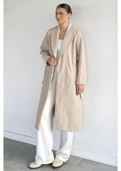 Kadın Bel Kuşaklı Gold Toka Detaylı Kaşe Kaban P-00019459 fiyatları