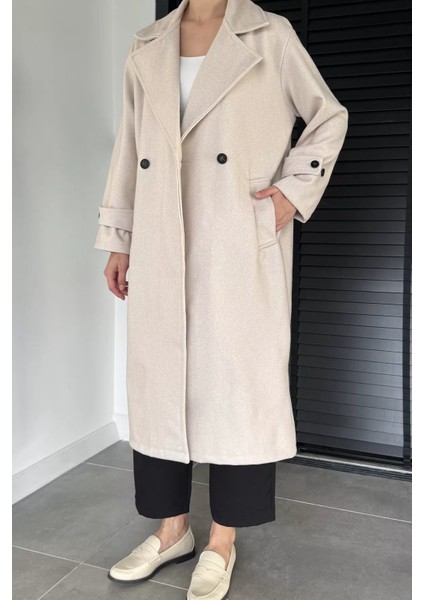 Kadın Kruvaze Yaka Çift Cepli Kaşe Kaban P-00019462 fiyatları