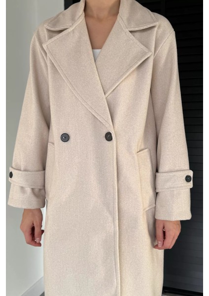 Kadın Kruvaze Yaka Çift Cepli Kaşe Kaban P-00019462 modelleri