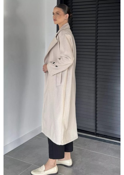 Kadın Kruvaze Yaka Çift Cepli Kaşe Kaban P-00019462 fırsatları