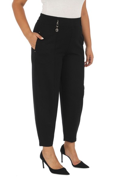 Büyük Beden Mom Yüksek Bel Paça Taş Detaylı Örme Kadın Pantolon