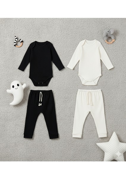 2 Li Premium Set Nakışsız %100 Pamuk 0-3 Ay/24-36 Ay (3 Yaş)Arası Zıbın Çıtçıtlı Body ve Pantolon Takımı Unisex Kız Erkek Bebek ve Çocuk