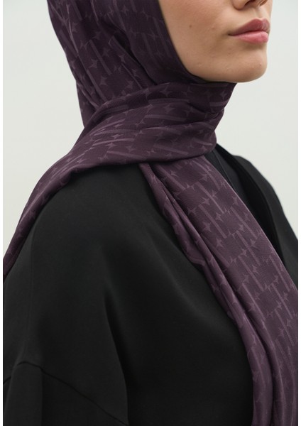 Monogram Pamuk Floş Jakarlı Şal Patlıcan Moru modelleri