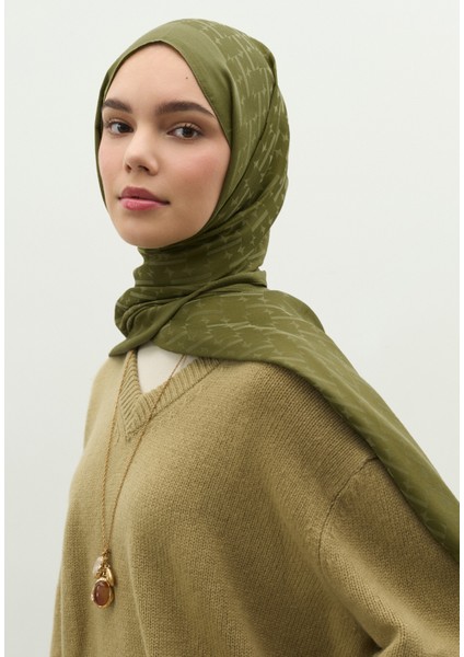 Monogram Pamuk Floş Jakarlı Şal Zeytin Yeşili fiyatları