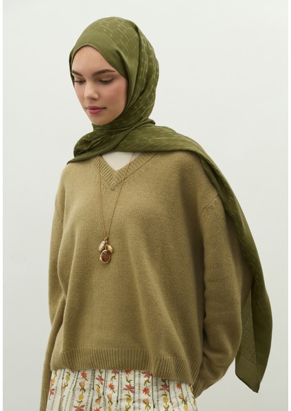 Monogram Pamuk Floş Jakarlı Şal Zeytin Yeşili fırsatları