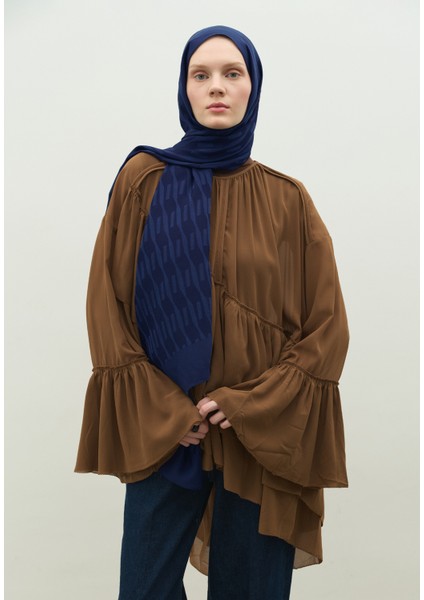 Nara Pamuk Floş Jakarlı Şal Gece Mavisi