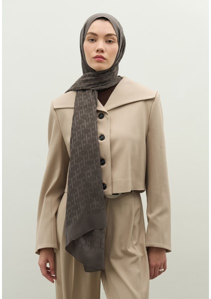 Monogram Pamuk Floş Jakarlı Şal Duman