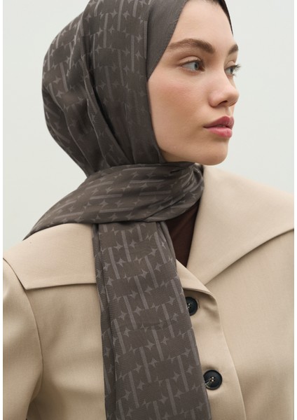 Monogram Pamuk Floş Jakarlı Şal Duman modelleri