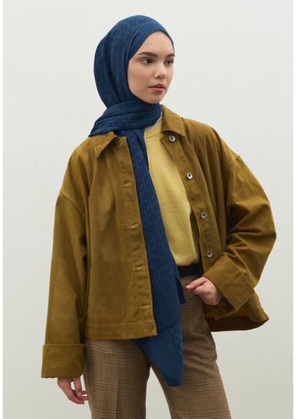 Monogram Pamuk Floş Jakarlı Şal Indigo