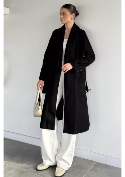 Kadın Bel Kuşaklı Gold Toka Detaylı Kaşe Kaban P-00019459 fiyatları