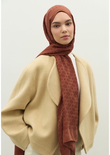 Monogram Pamuk Floş Jakarlı Şal Kiremit