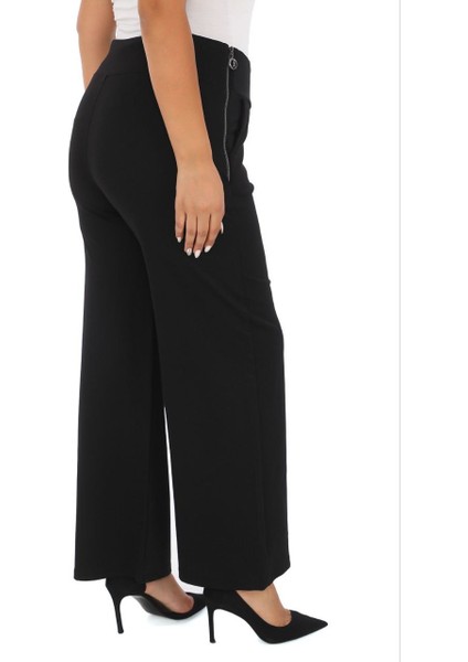 Büyük Beden Toparlayıcı Taşlı Kemer Yüksek Bel Taş Detaylı Geniş Paça Örme Kadın Pantolon modelleri