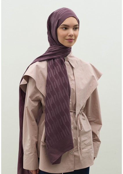 Nara Pamuk Floş Jakarlı Şal Mürdüm