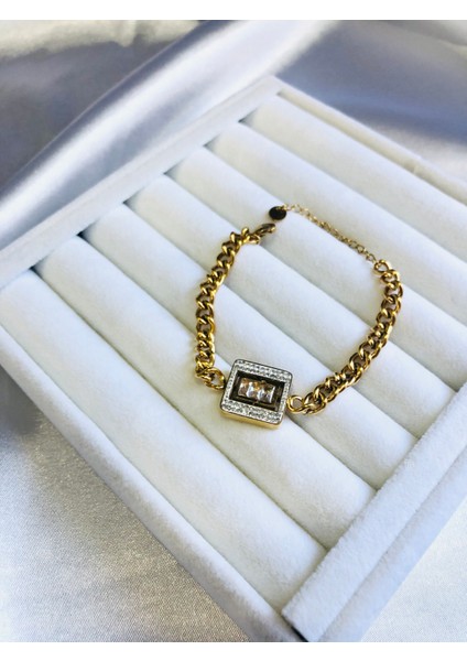 Kare Taşlı Çelik Zincir Bileklik fiyatları