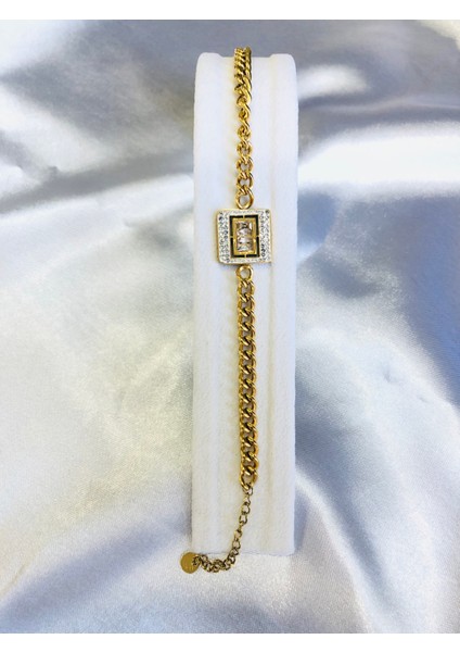 Kare Taşlı Çelik Zincir Bileklik fırsatları