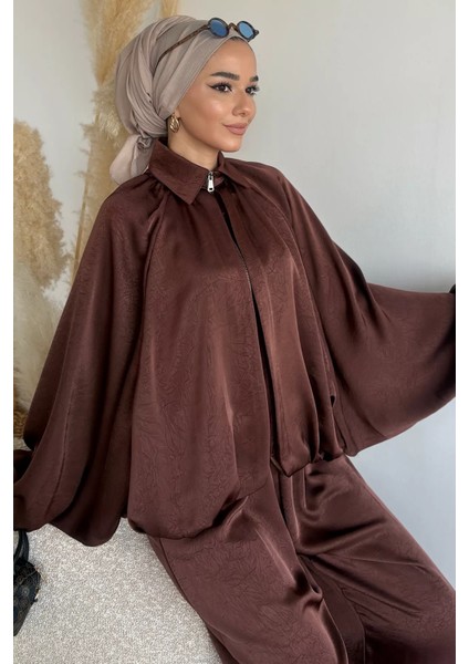 Gülseli Tesettür Yarasa Kol Saten Ceket Bel Lastikli Pantolon Ikili Takım P-00019480 fiyatları