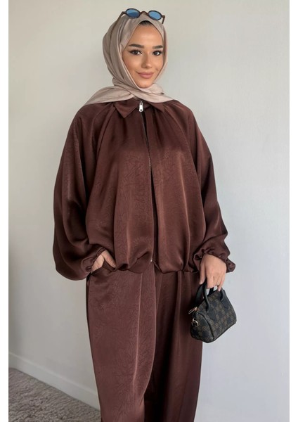 Gülseli Tesettür Yarasa Kol Saten Ceket Bel Lastikli Pantolon Ikili Takım P-00019480 modelleri