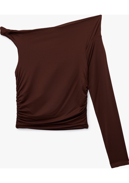 Uzun Kollu Slim Fit Tek Omuz Drapeli Asimetrik Yaka Tişört fiyatları