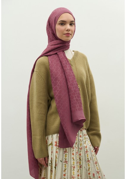 Monogram Pamuk Floş Jakarlı Şal Vıntage Rose