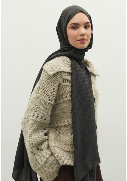 Monogram Pamuk Floş Jakarlı Şal Kömür fiyatları