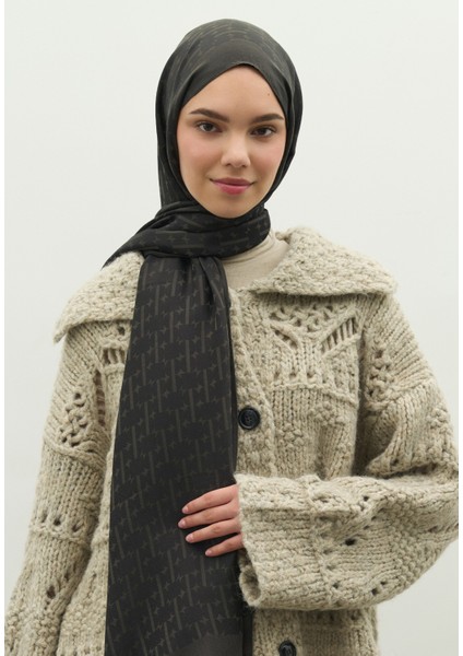 Monogram Pamuk Floş Jakarlı Şal Kömür modelleri