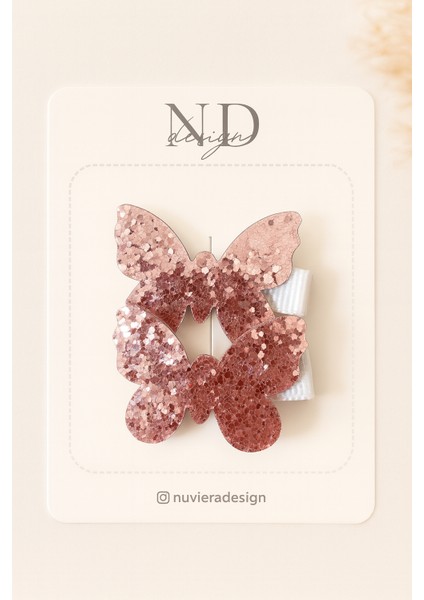Pembe Parıltılı Kelebek Klips Toka - 2'li Set