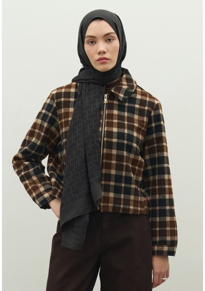 Monogram Pamuk Floş Jakarlı Şal Antrasit