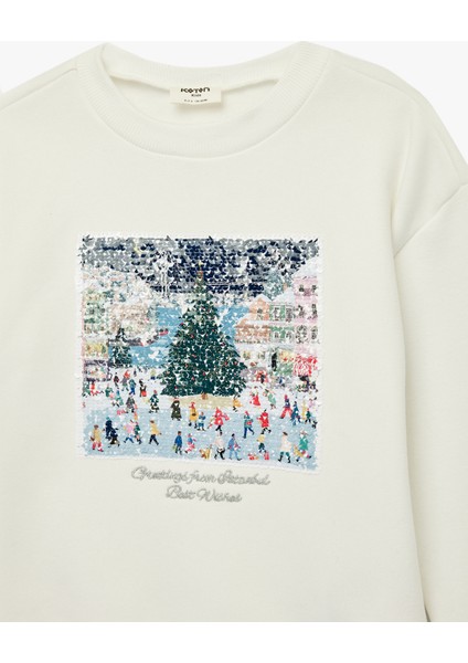 Uzun Kollu Bisiklet Yaka Pullu Payetli Yılbaşı Temalı Sweatshirt modelleri