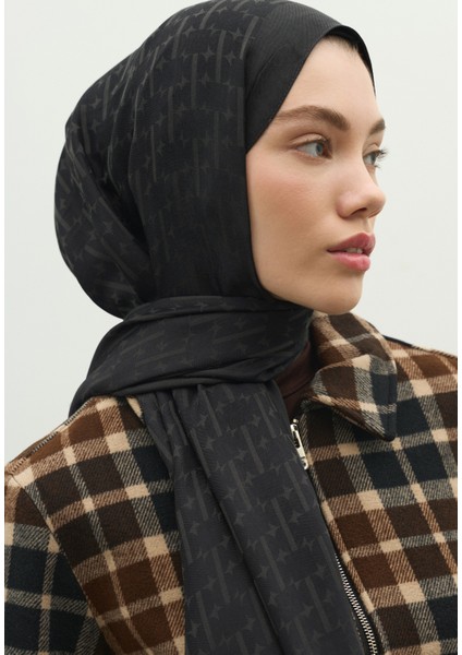 Monogram Pamuk Floş Jakarlı Şal Antrasit modelleri